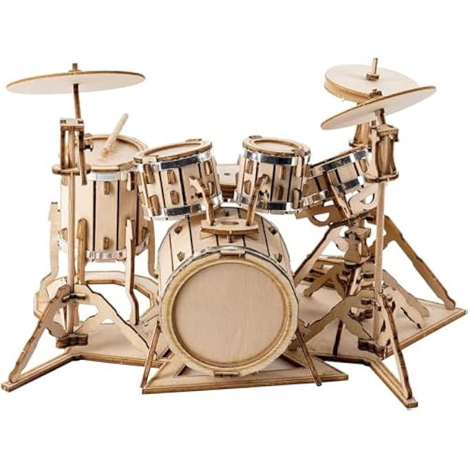 3D WOODEN PUZZLE MODEL KIT, ENGAGING MUSICAL INSTRUMENT DRUM SET CRAFT PROJECT FOR ADULTS AND TEENS, CREATIVE HOBBY GIFT AND DESK DECOR (179 CHARS) - Image 1